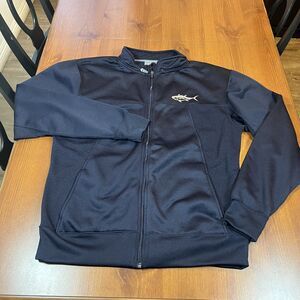 High Seas Trading Co Jacket‎ Mens Large Navy Blue Full Zip Fish Embroidery USA